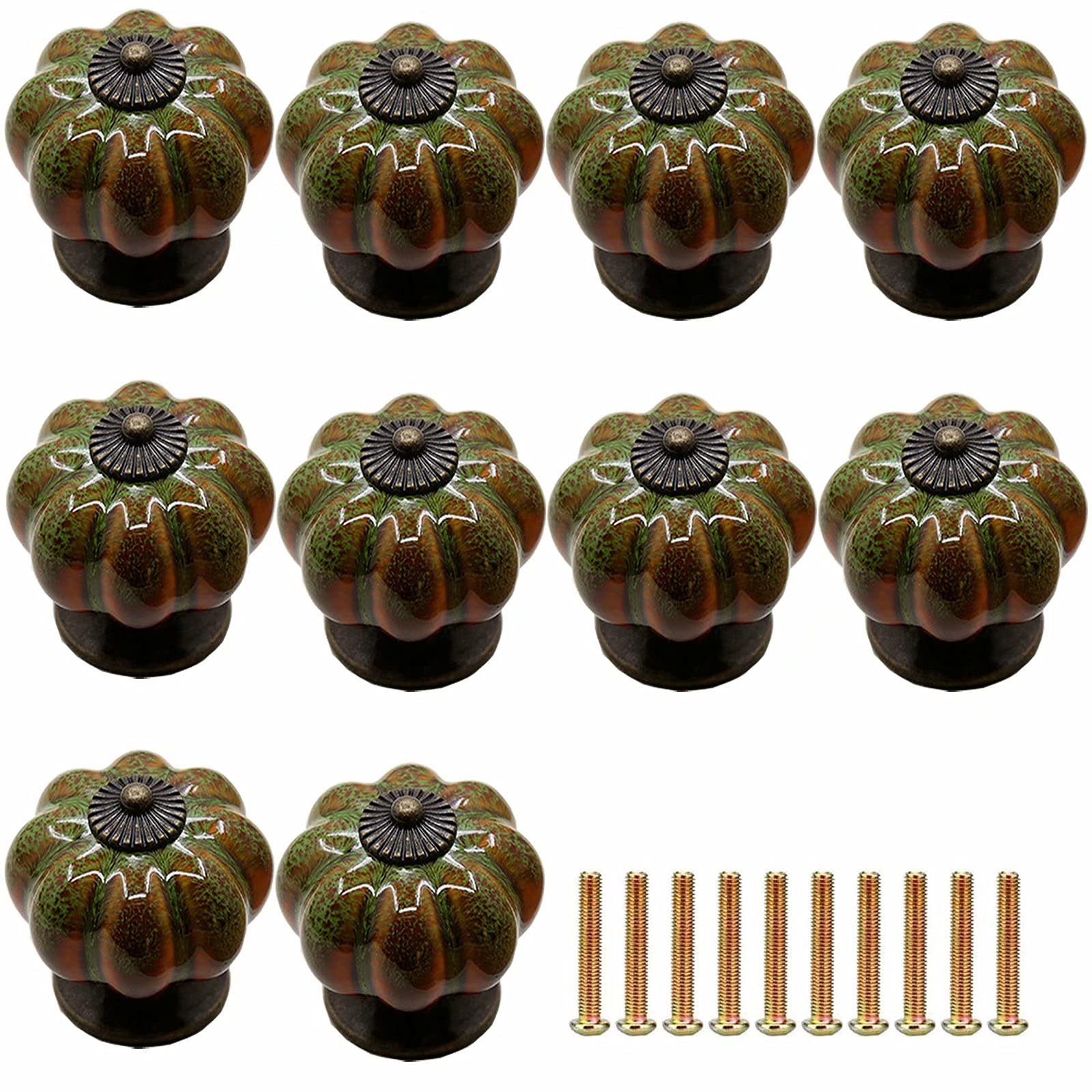 ENmrfvkz Ceramic Cupboard Drawer Handle Knobs, Ceramic Cupboard and Door Knobs, Multicolor, 10 Pcs(Leopard Green)