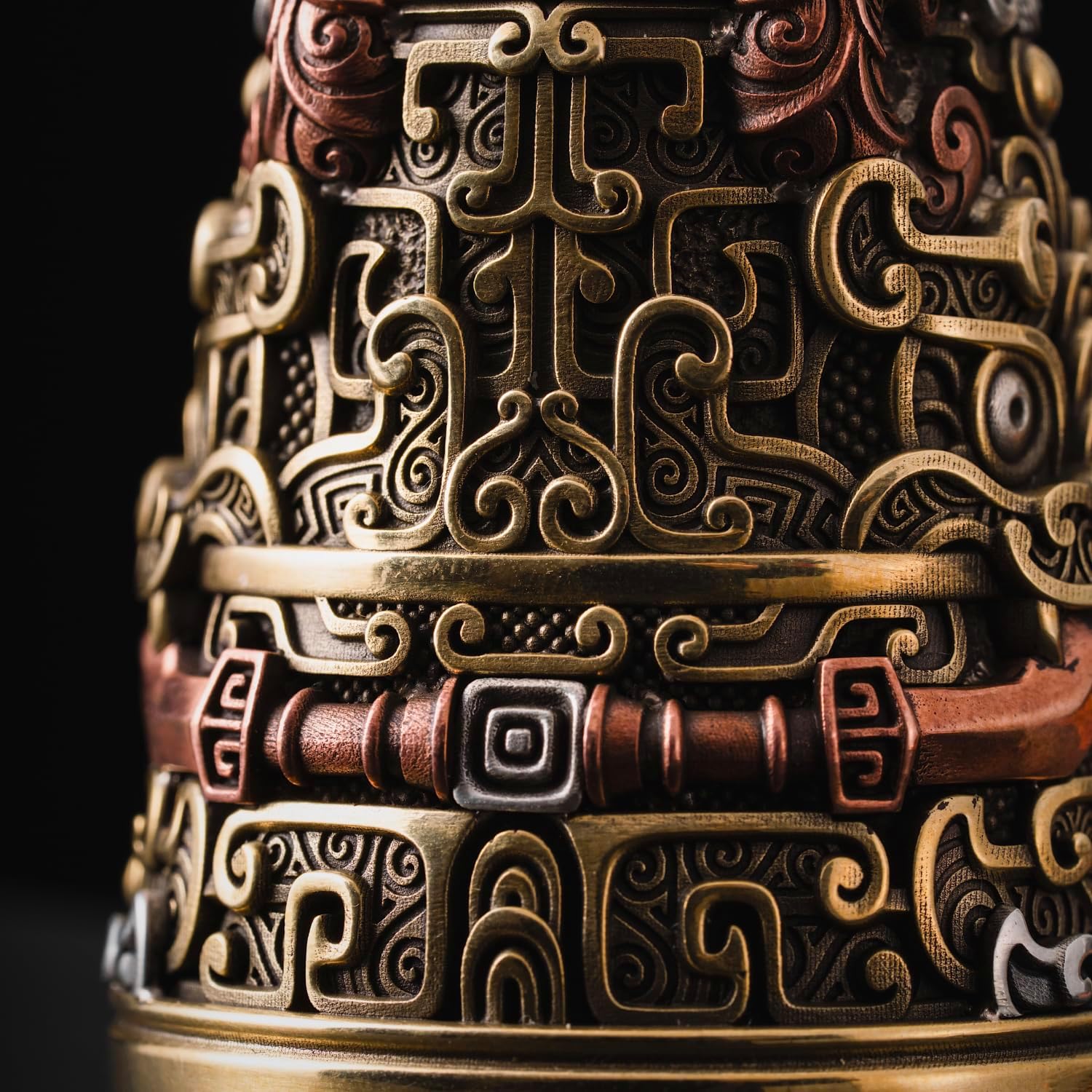 COPPERTIST.WU Oriental Patterned Bell, Vintage Decor Bells Keychain for Car Home Office, Bronze & Copper & Ox.Silver (Large)