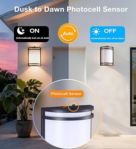 Miniatura 2 de CLOUDY BAY Dusk to Dawn LED Outdoor Wall Sconce,3000K /4000K /5000K Adjustable,15W Porch Light,Oil Rubbed Bronze,2 Pack