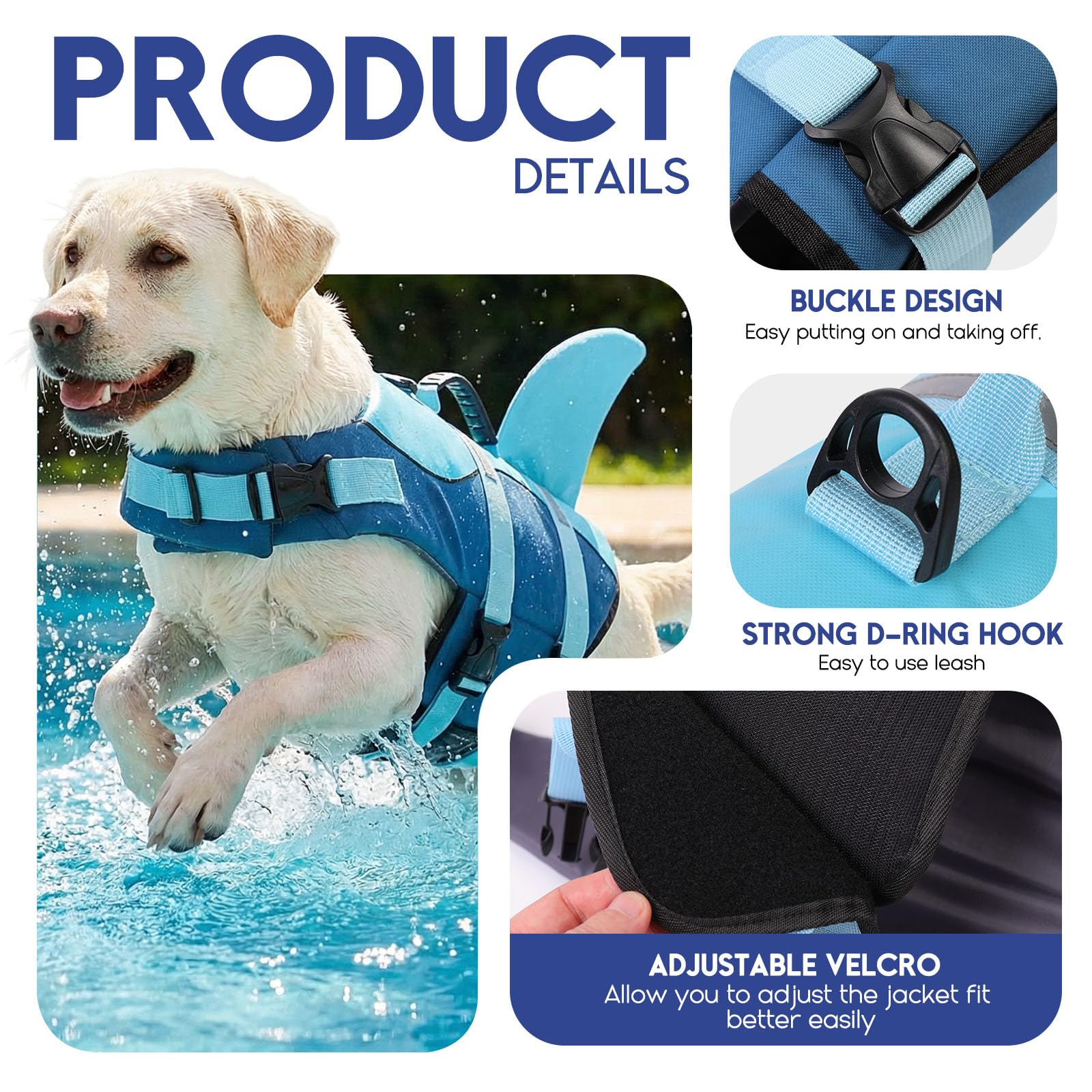ASENKU Hundeschwimmweste Größe S für kleine Hunde, Schwimmweste für Hund Hai mit Sicherheitsgriff, Reflektorstreifen & D-Ring, ideal für Schwimmen, Boot & Strand