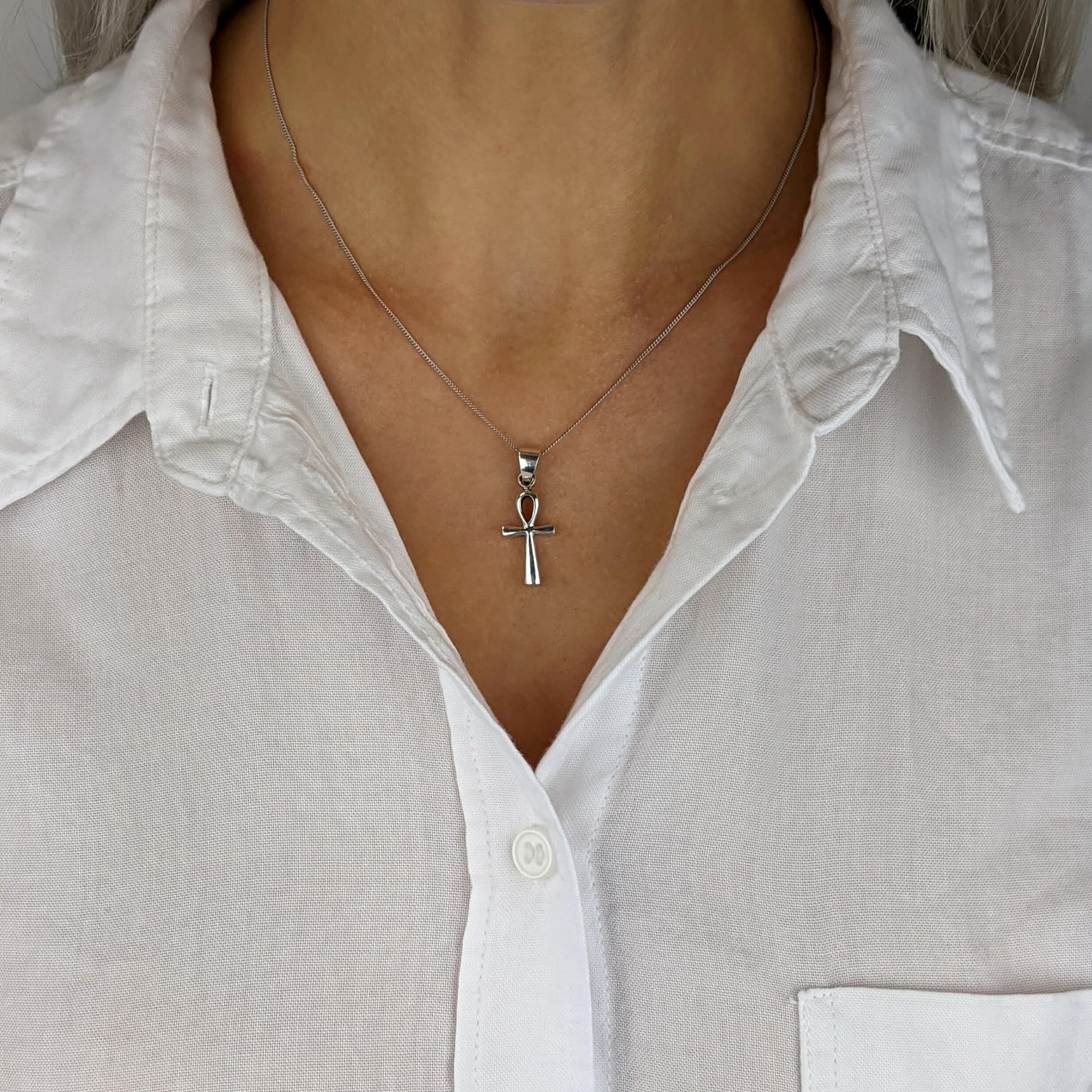 81stgeneration Ankh-Anhänger | Halsketten aus 925er Sterlingsilber für Damen 45,7cm | Massive Silberkette Ägyptisches Kreuz Herrenhalsketten | Geschenk für Männer | Wicca-Schmuck