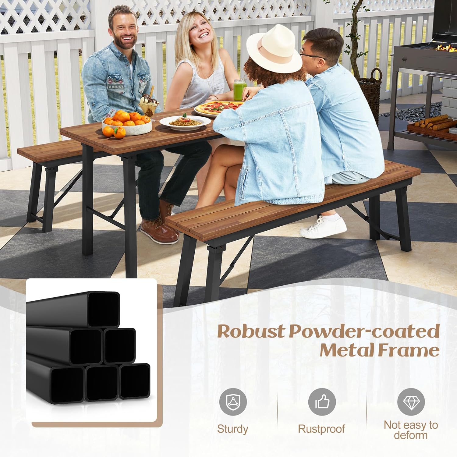 Tangkula Outdoor Folding Bench Set of 2, 55” 2-3 Person Acacia Wood Backless Patio Dining Bench, No Assembly Weatherproof Picnic Bench, Collapsible Benches for Porch, Yard, Poolside, Balcony