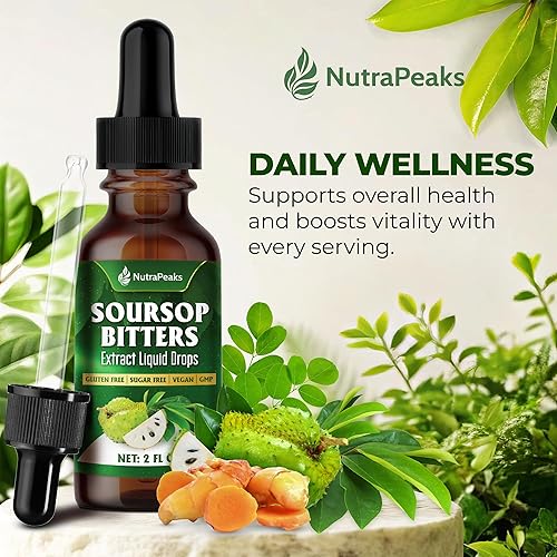 Miniatura 5 de Gotas líquidas amargas de guanábana Mezcla de hierbas prémium con hojas de guanábana, semillas negras, moringa, ashwagandha, senna, hierba de cabra