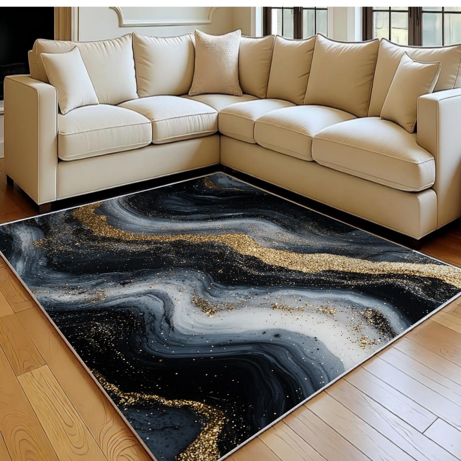 Tapis de chambre adulte noir et doux 140x200 cm pour descente de lit
