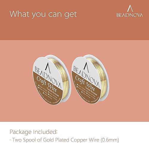 Miniatura 3 de BEADNOVA Alambre de cobre desnudo resistente al deslustre para fabricación de joyería (chapado en oro, calibre 22)