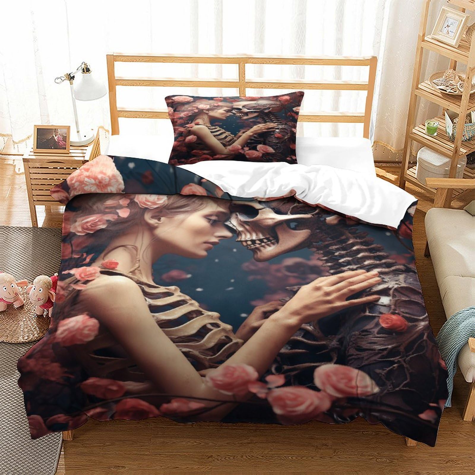 P1S9U7W5Y Romantic Skeleton 3D Printed Duvet Cover Set 3pcs Microfiber Couple Bedding Set Single