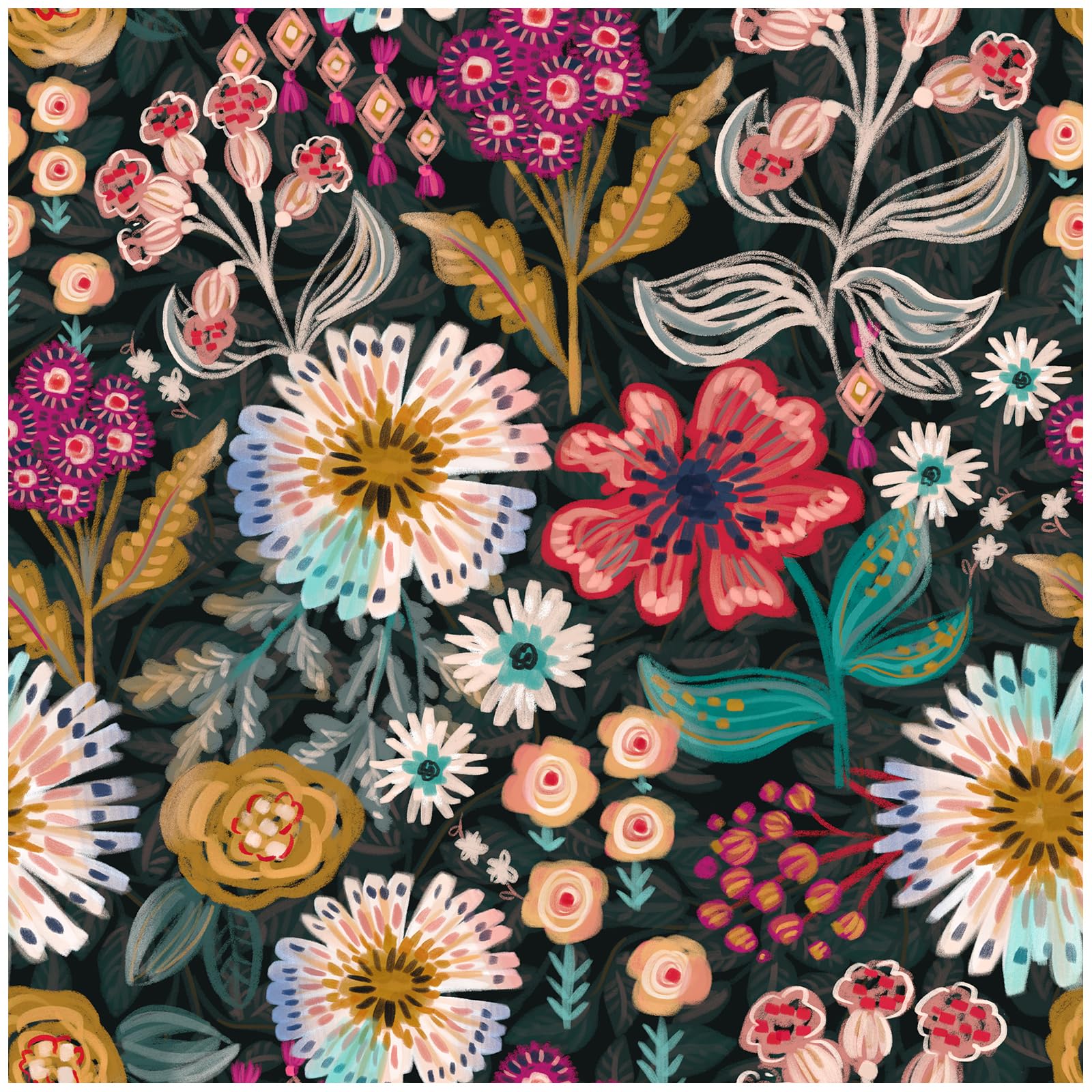 HAOKHOME Floral Wallpaper Self Adhesive Black Wall Paper for Bathroom