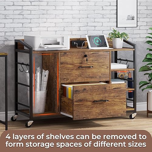 Miniatura 7 de SEDETA Archivador de 44 pulgadas, archivador para tamaño legal/carta, 2 cajones para oficina en casa con cerradura, tira de alimentación, 6 estantes