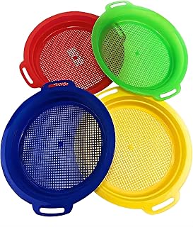 RANLUP 4 Sets Sand Sieves Sand Sifter Sieves for Sand & Beach (Red, Blue, Yellow & Green) Complete Gift Set