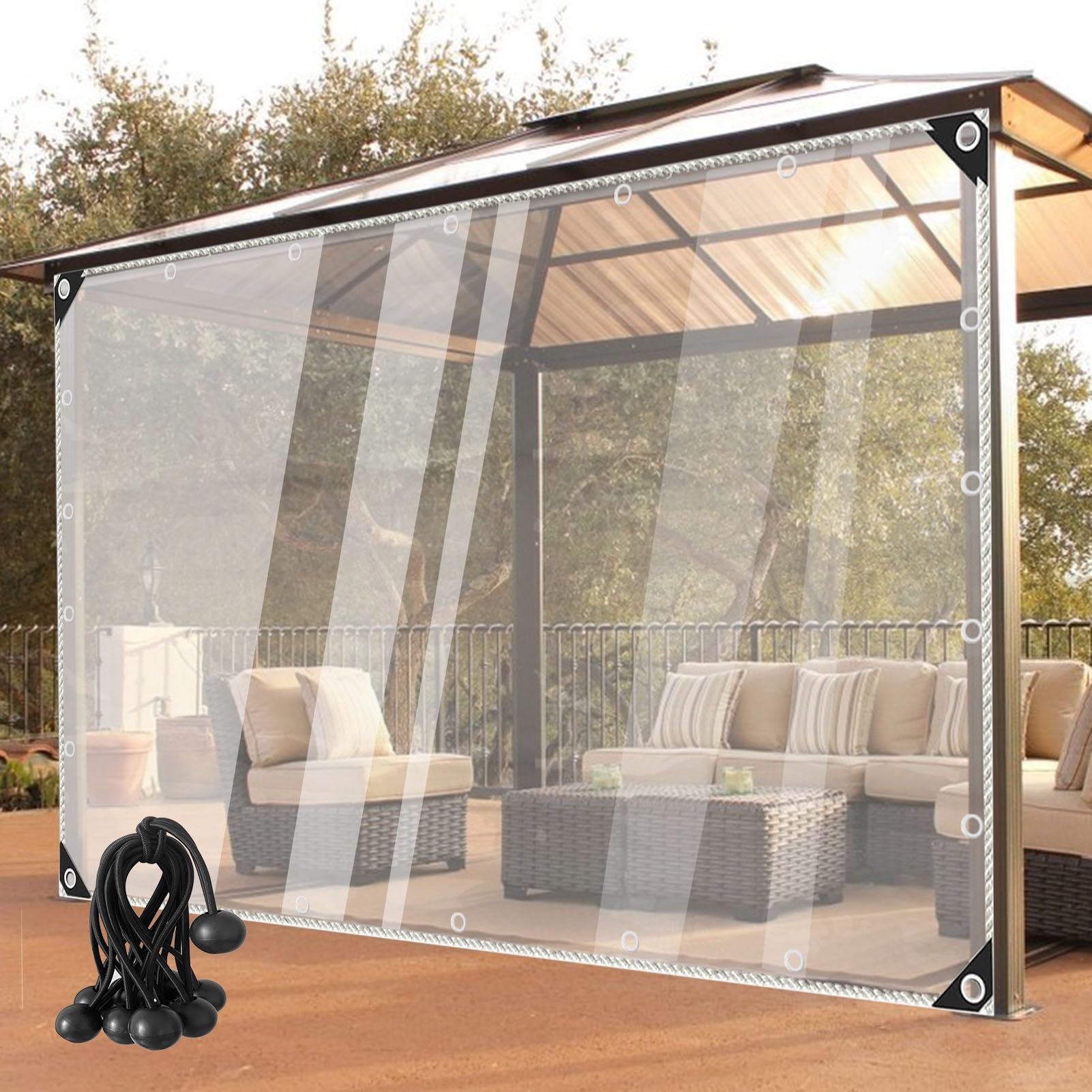POCHY Outdoor Curtains 0.35mm Thick Clear Tarp Curtains with Grommets Waterproof Side Panels for Pergola, Patio, Porch, Customizable (Color : Clear, Size : 1.5x2m)