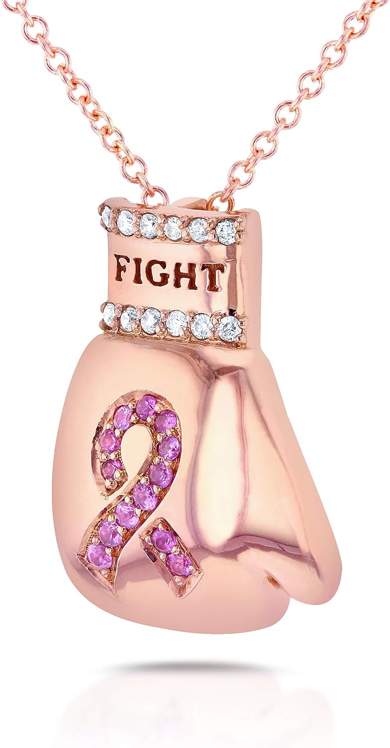 Kobelli Pink Sapphire & Diamond Fight Breast Cancer Awareness Pendant 14k Rose Gold (16" Chain)