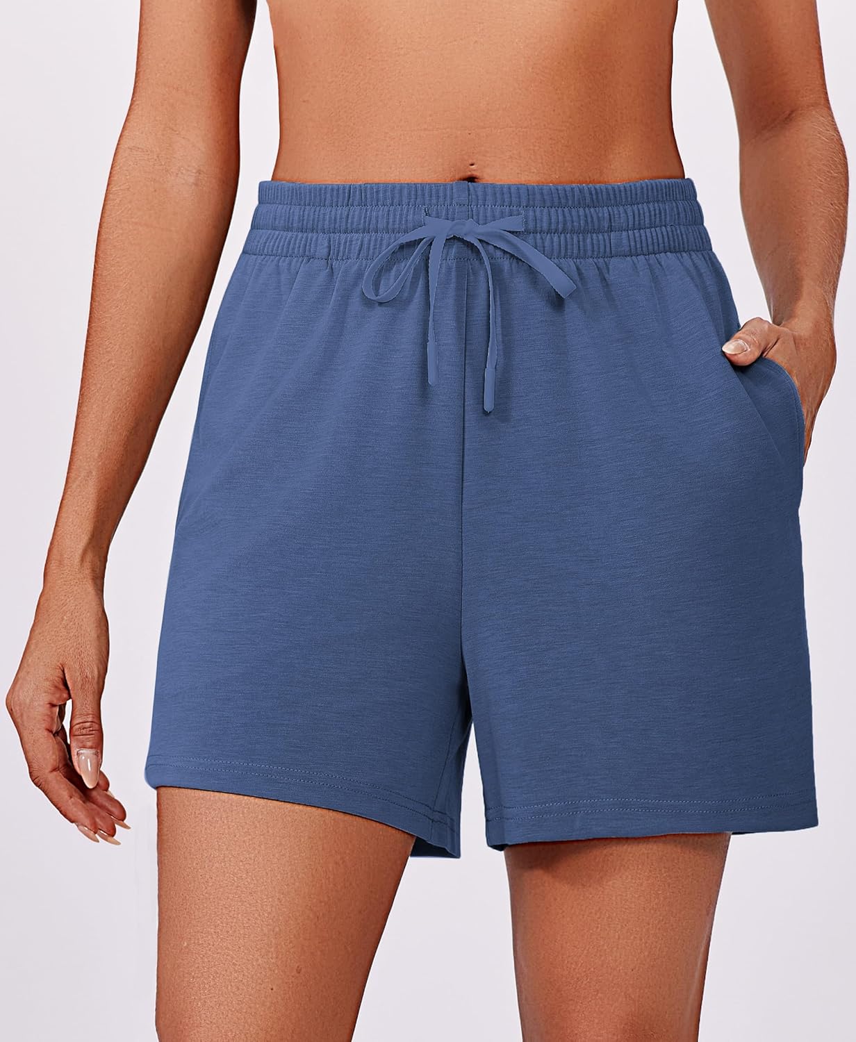 PINSPARK 2 Piece Sets for Women Summer Lounge Sets Short Sleeve Sweatsuit V-neck Tops and Drawstring Shorts Outfits Tracksuit - Image 4