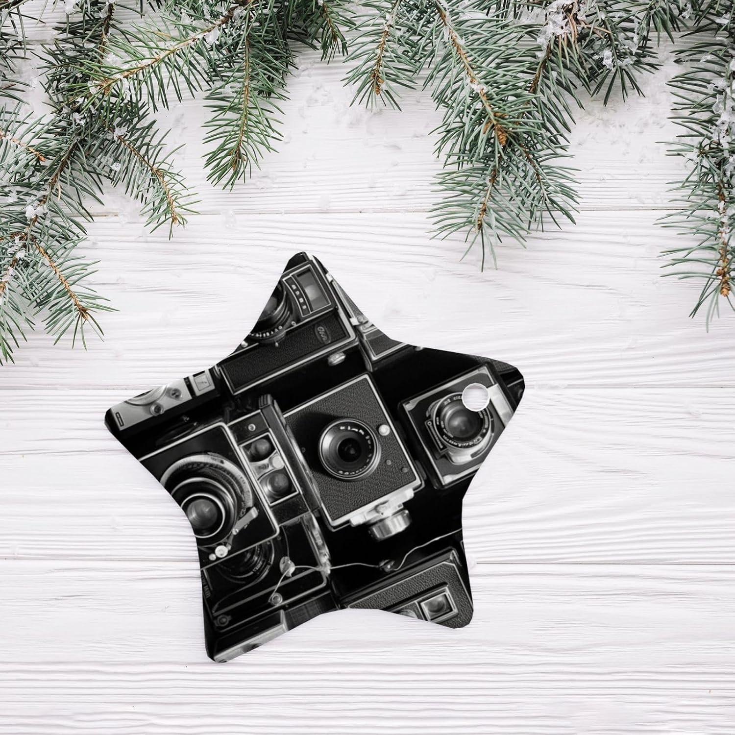 2024 Christmas Tree Ornaments Retro Cool Camera Collection Hanging Ornaments Star Shape Christmas Ceramic Porcelain Decorations Tree Hanging Ornaments for Home Holiday Decor Wedding Gifts image 4