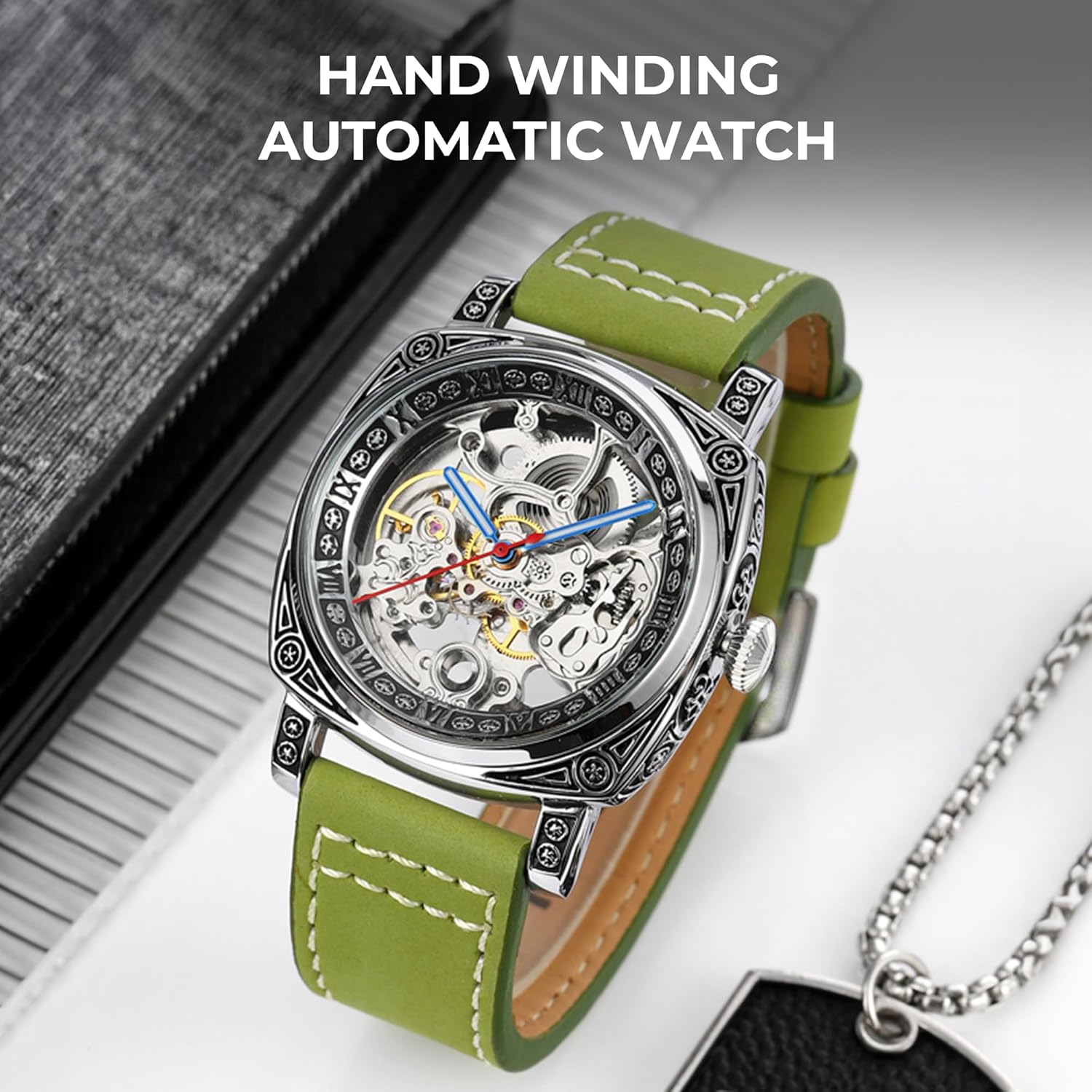 SKMEI 9271 watch with text 'HAND WINDING AUTOMATIC WATCH'
