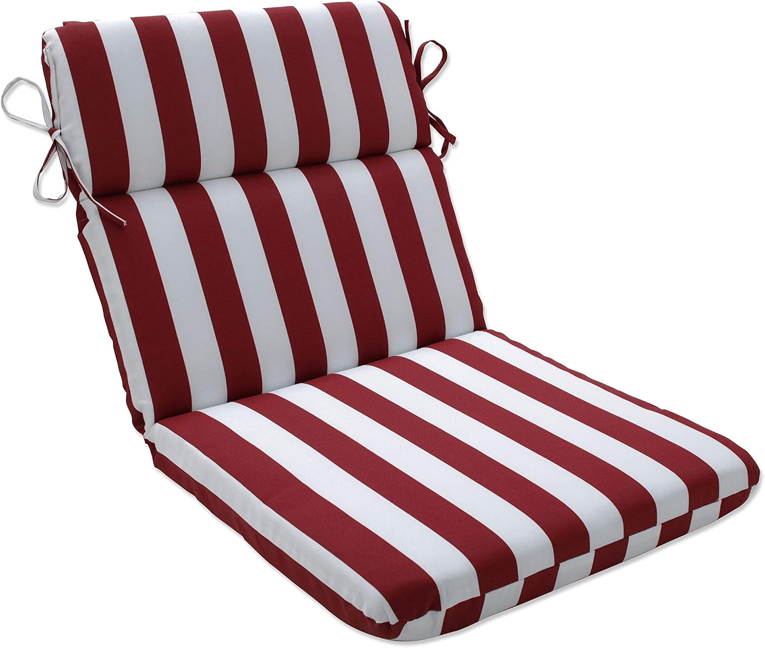 Pillow Perfect Stripe Indoor/Outdoor 1 Piece Split Back Round Corner Chair Seat Cushion with Ties, Deep Seat, Weather, and Fade Resistant, 40.5" x 21", Red/White Midland, 1 Count