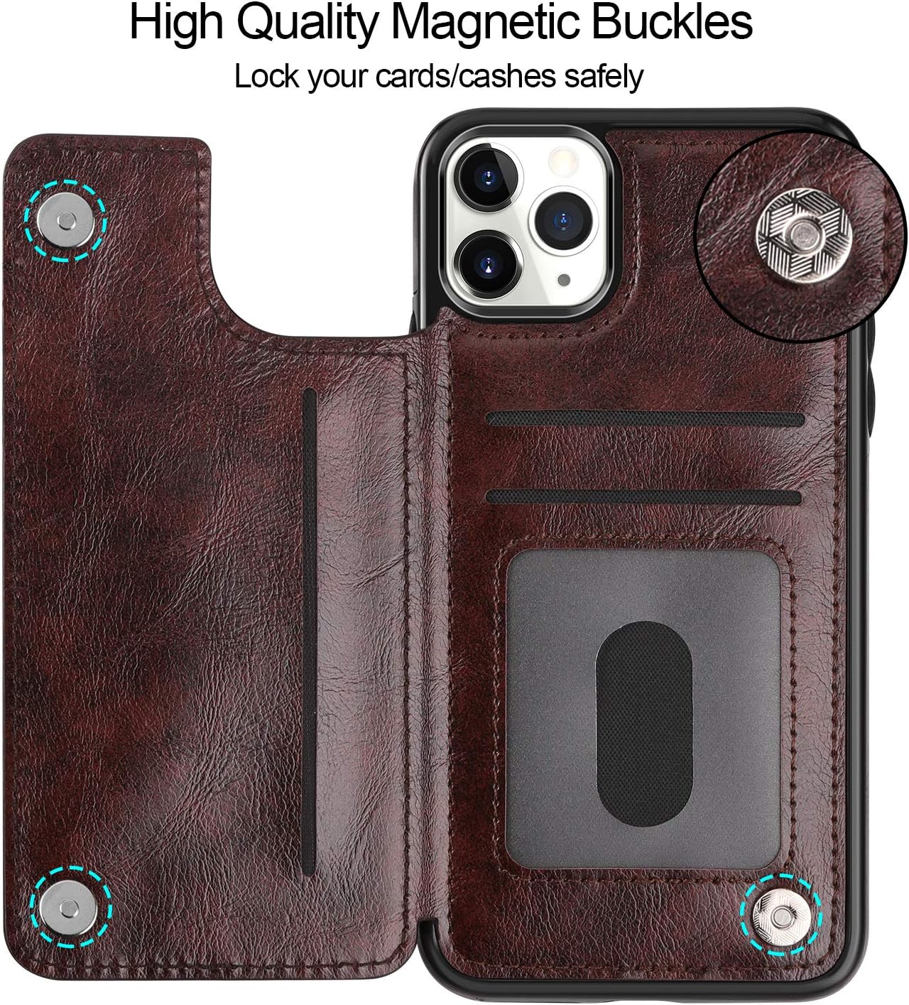 HianDier Wallet Case for iPhone 11 Pro Max Case Slim Protective Case with Credit Card Slot Holder Flip Folio Soft PU Leather Magnetic Closure Cover for 2019 iPhone 11 Pro Max 6.5 Inches, Mandala Brown