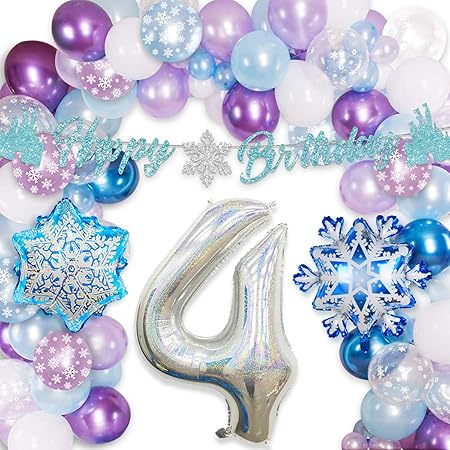 Amazon 風船 エルサ アナと雪の女王 誕生日パーティー 飾り付け ４歳 女の子 娘 雪花 冬 ハッピーバースディー 店飾り 記念日 祭り 風船 バルーン おもちゃ