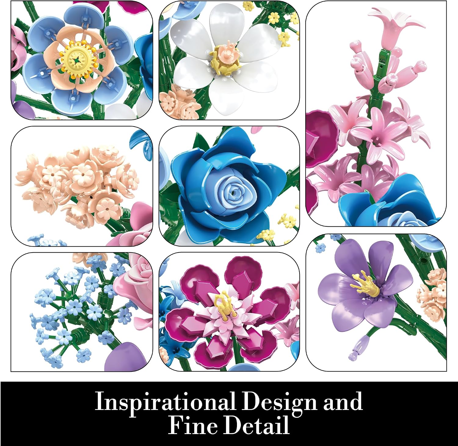 Flowers Bouquet Building Set for Adults & Teens 14+, Compatible with Lego, 730pcs Night Flower Bouquet Botanical Collection with Roses, Lilies & Baby’s Breath, Starry Flores Decor for Home & Office