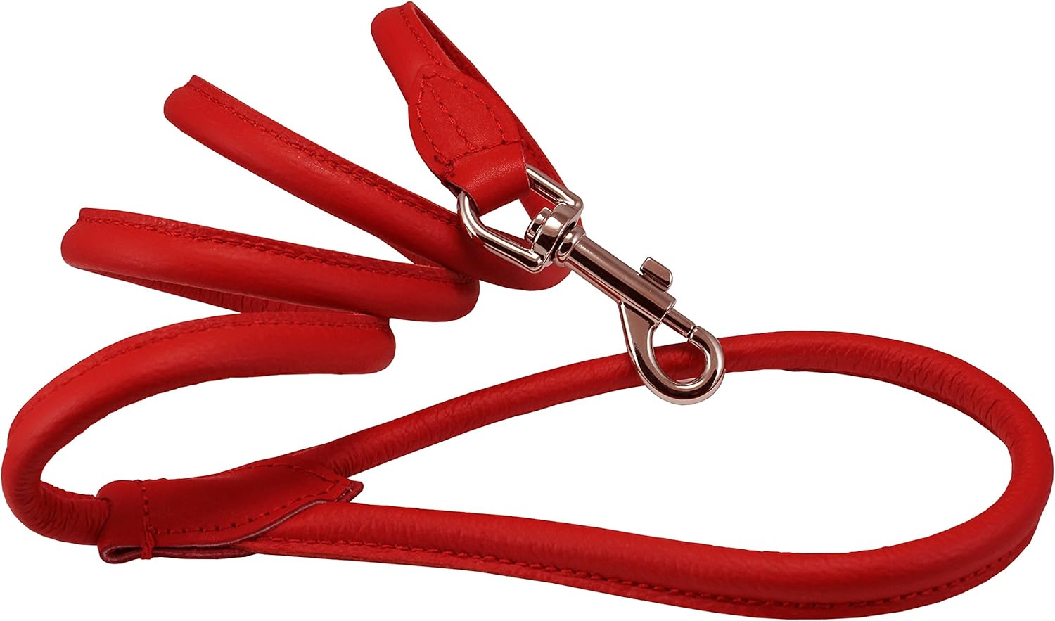 Dogs My Love 4ft Long Round Genuine Rolled Leather Dog Leash Red (Large: 1/2" (12mm))