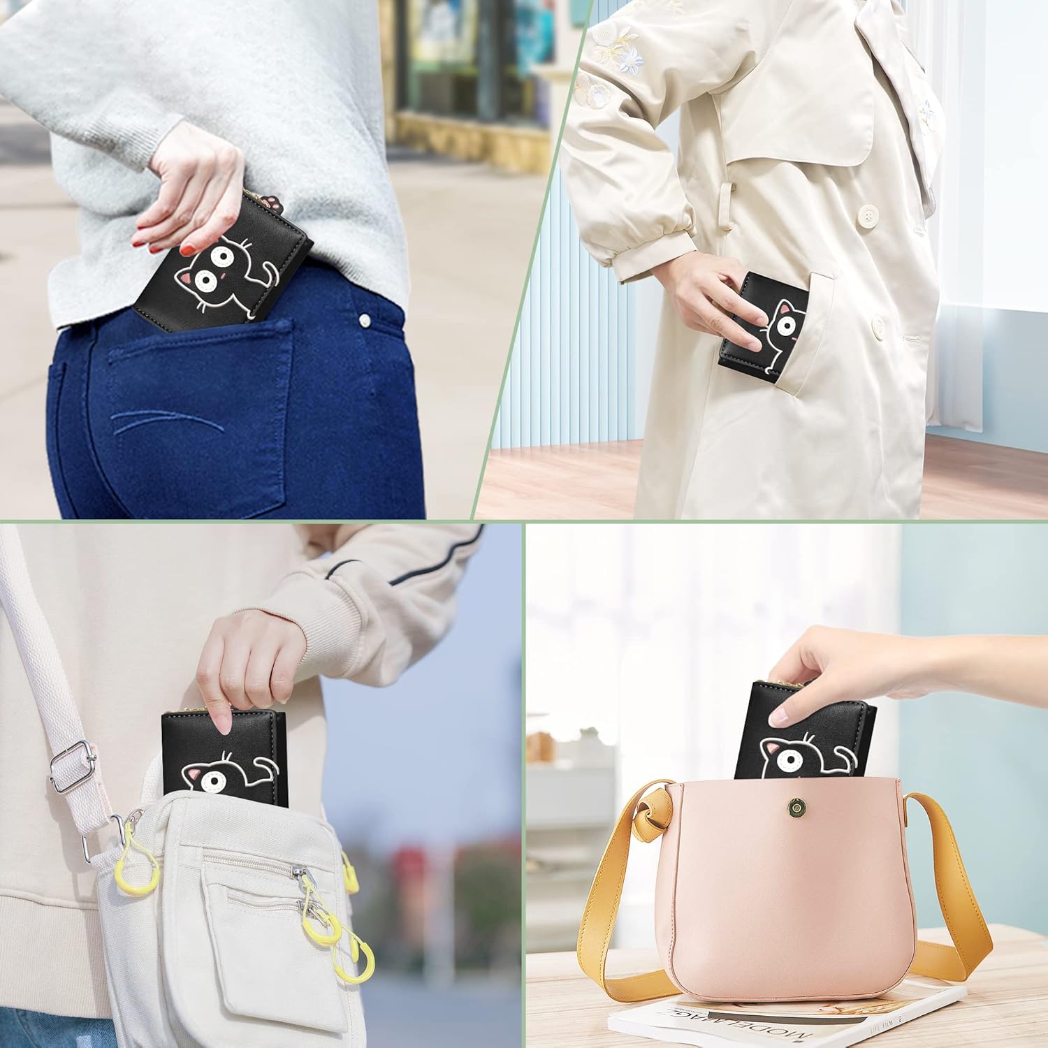 Cute Wallets for Teen Girls, Aesthetic Coquette Trifold Womens Small Wallet with Card Holder ID Window (3D Cat Pattern Black) - Image 7