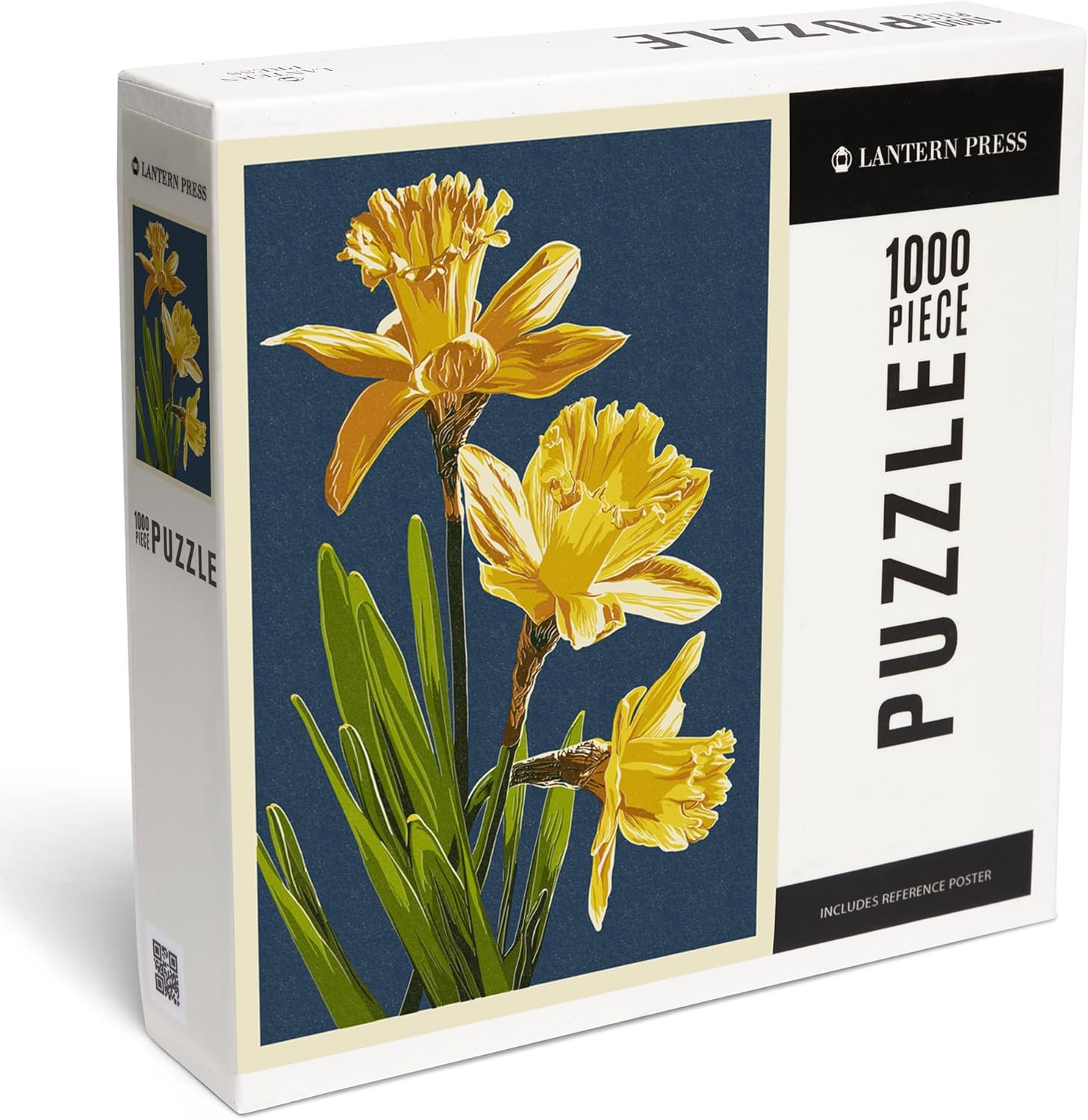 Lantern Press Daffodils, Blue Background 1000 Piece Jigsaw Puzzle for Adults, Made in USA with Reference Poster