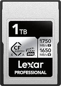 Lexar 1TB CFexpress Type A Card, Silver, 1750/1650 MB/s, 8K Video, Water/Dust/Drop Resistant