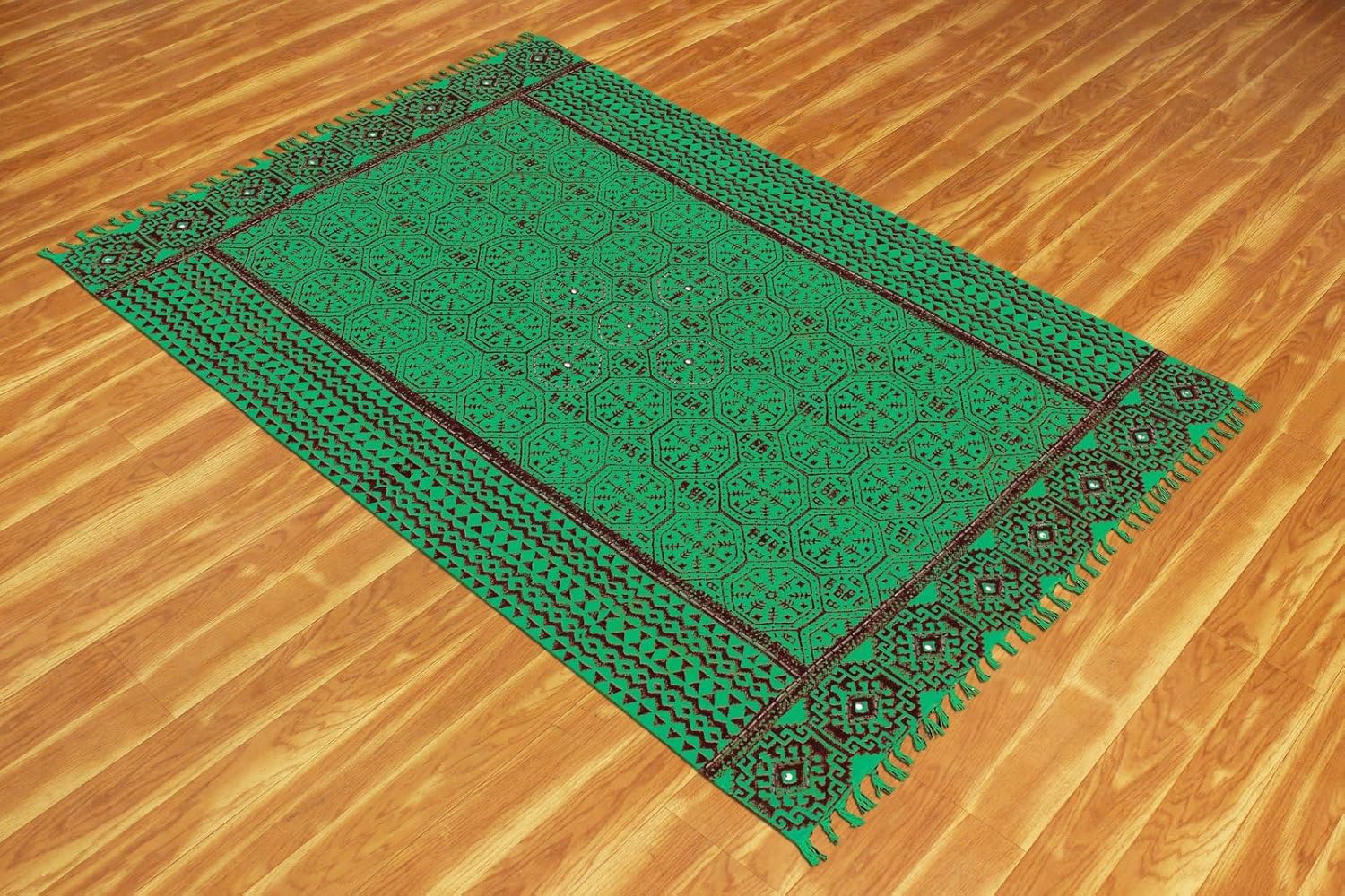Hallway Runner 2x18 Stair Runner Thick 0.19" Handmade Boho Flatweave Rug Bordered Design Green Black Easy Washable Floor Carpet Hand Block Printed Cotton Indoor Outdoor Rugs for Corridor Foyer