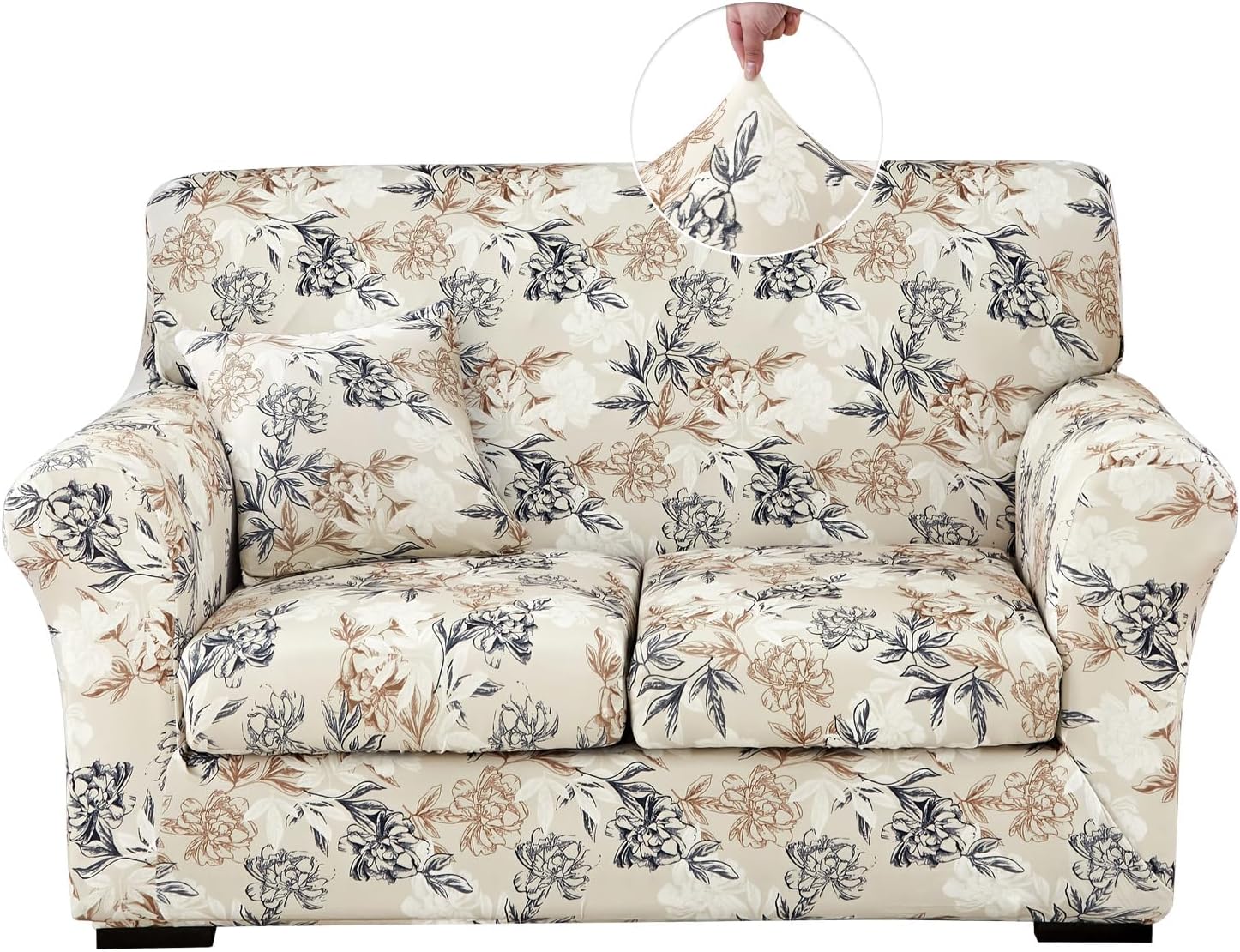 Stretch Printed Sofa Cover Couch Covers, 4-PieceLoveseat Slipcovers with 2 Separate Cushion Cover & 1 Pillow Case, Washable Soft Spandex Furniture Protector for Living Room(Loveseat, Flower)