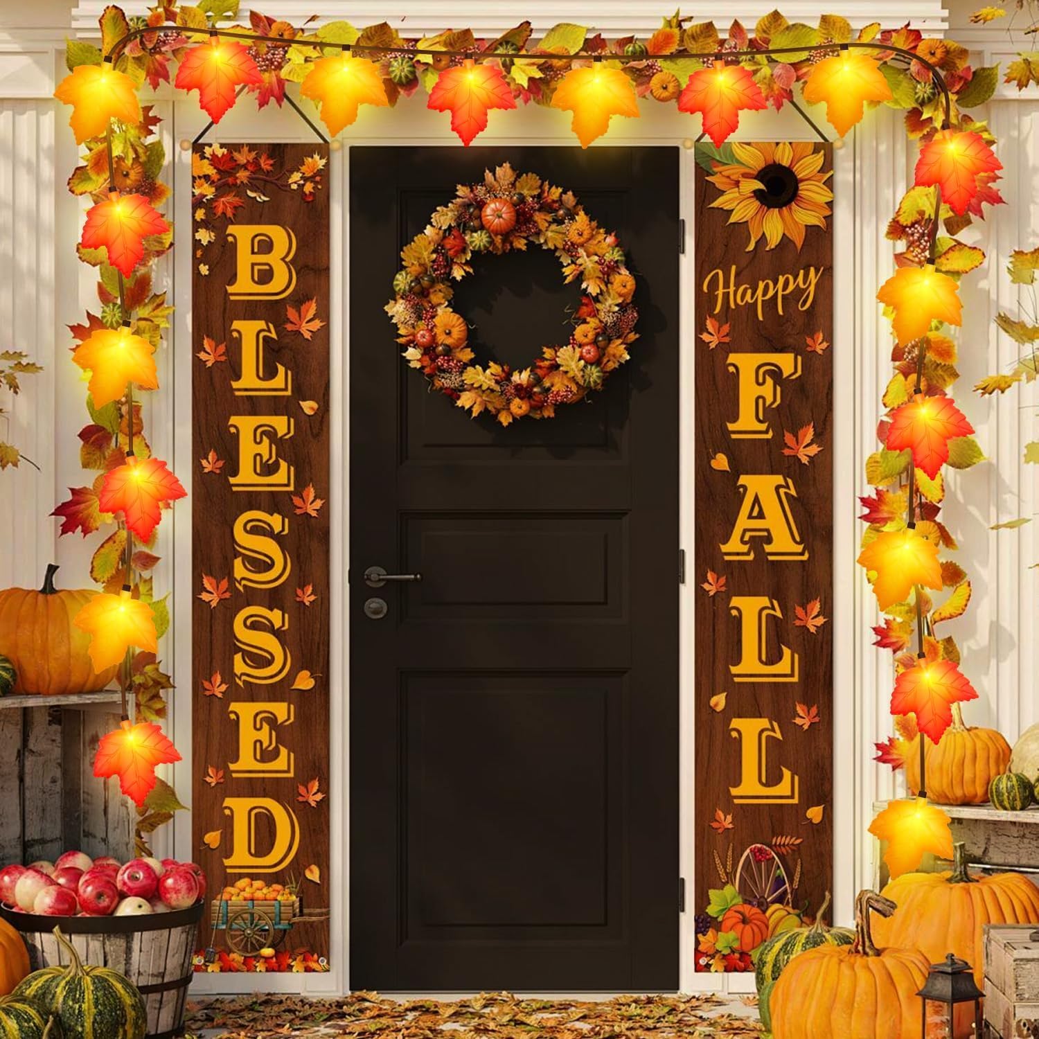 Fall Decor - LED Fall String Lights Orange Yellow Leaf Lights, 8.5Ft 3D Leaf String Lights Plug in with 10 LED Bulbs for Indoor Outdoor Home Harvest Party Autumn & Thanksgiving Decorations, 0.07W