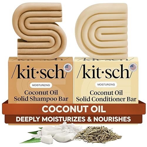 Kitsch Coconut Oil Shampoo and Conditioner Set – Deep Moisturizing Shampoo and Conditioner Bar for Dry Damaged Hair – Hydrating Solid Bars for