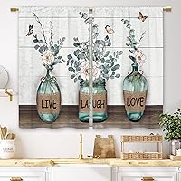 Vista 47 de Cortinas de cocina marrón con temática de café, estilo campestre, rústico, moderno, latte, pequeñas, cortas, para ventana de cafetería, cortinas