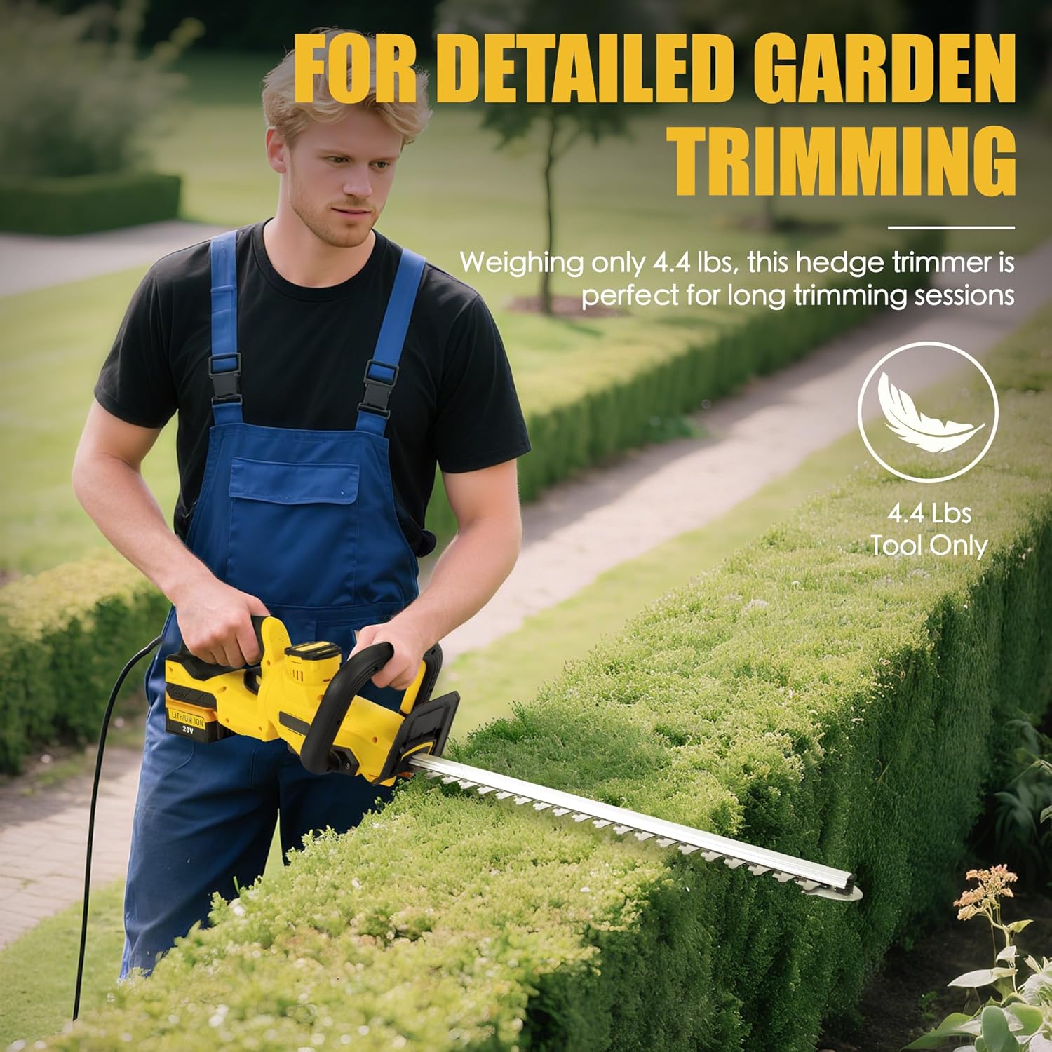 20-Inch Cordless Hedge Trimmer for Dewalt 20V Battery (Battery Not Included), Electric Hedge Trimmer with Dual-Action Blade, 3/5'' Cutting Width, Dual Switch Design