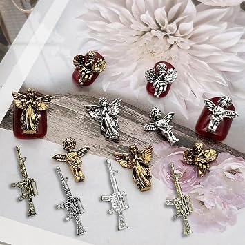 44PCS Nail Charms ,Virgin Mary Cupid Angel 3D Nail Gems Gold Sliver Nail Decorations ,Nail Rhinestones Accessories for Nail Art Supplies Manicure DIY