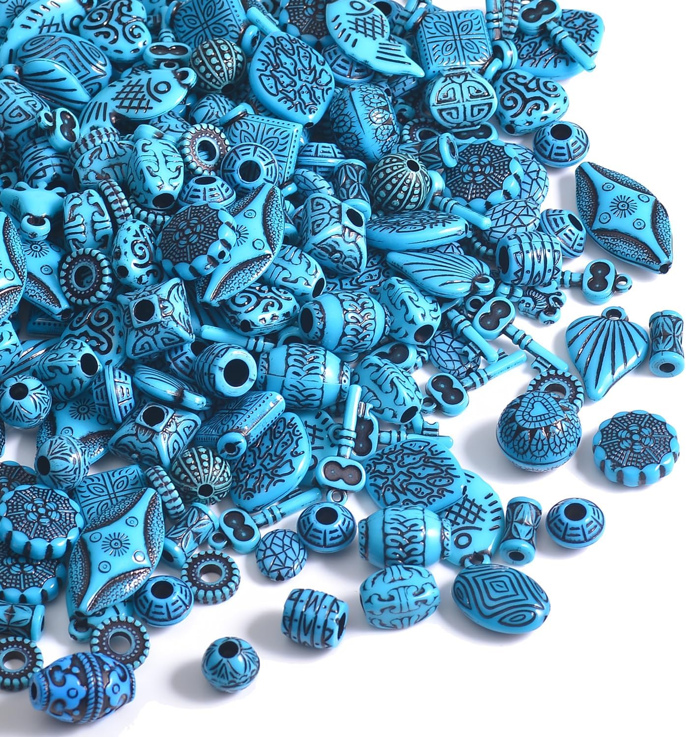 Vintage Acrylic Beads for Jewelry Making, 200+ Mixed Style Plastic Unique Beads, 7-30mm Size, 1/3 Lb Bulk Pack with Storage Box (Light Color Mixed)