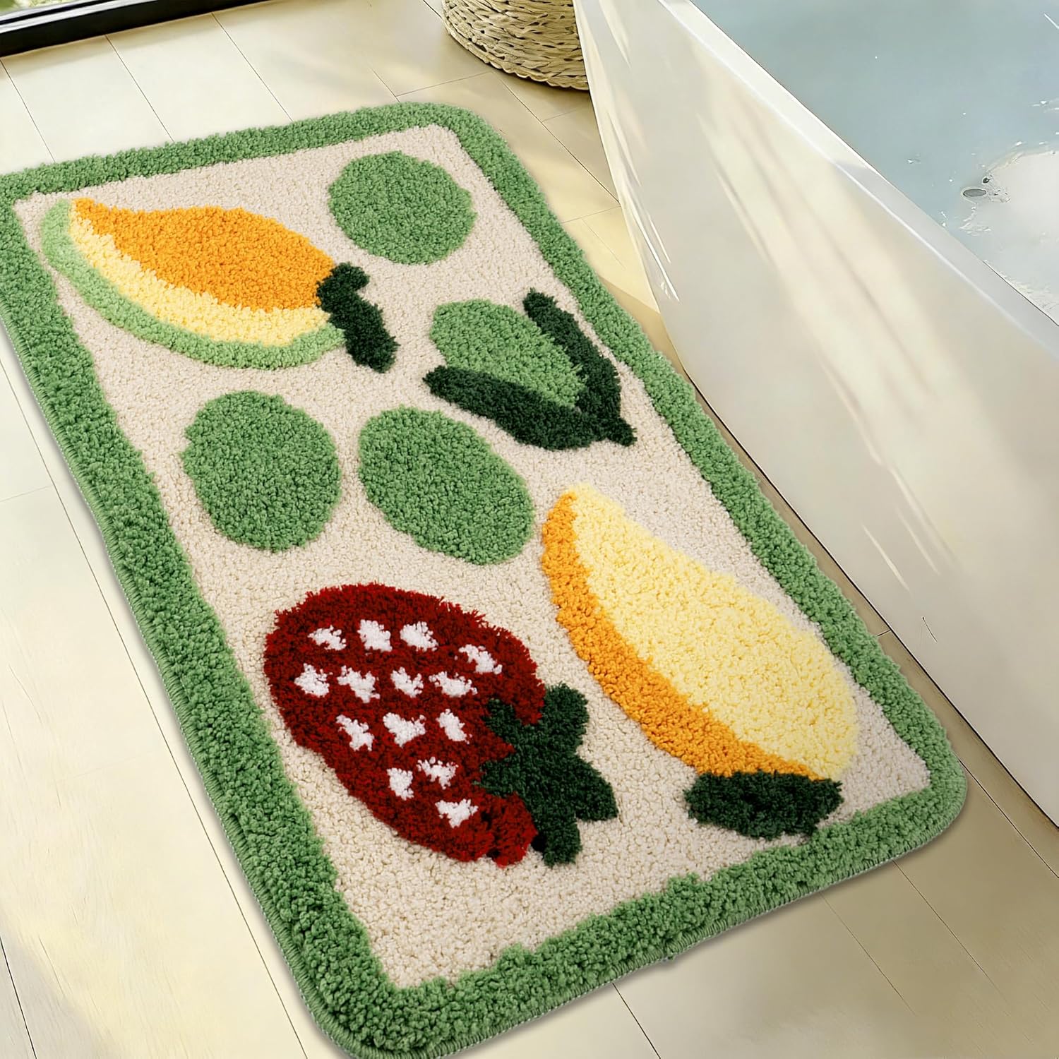 YGL Ultra Absorbent Bath Rug Mat - Super Soft Microfiber with Non-Slip TPE Backing, Fast Drying Machine Washable Bathroom Floor Mat,19.7x31.5(Strawberry)