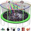 1500LBS 6 8 10 12 14 15 16 FT Trampoline for Kids and Adults with Sprinkler, Lights, Bluetooth Speaker, Water Balls, 16 Socks, Outdoor Recreational Trampolines with Enclosure Net