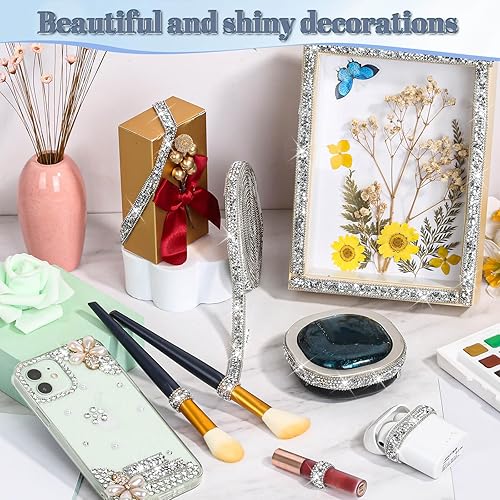 Miniatura 10 de Cintas autoadhesivas de diamantes de imitación de 5 yardas, tiras de diamantes de imitación plateadas, calcomanías de diamantes de imitación