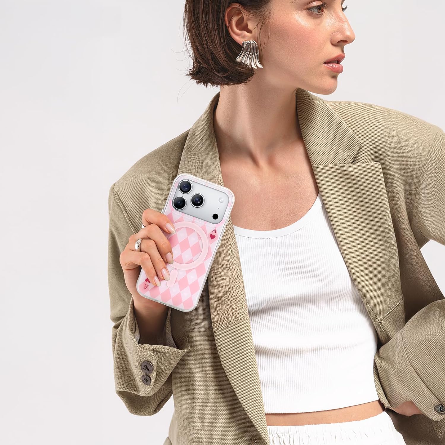 NIMASO for iPhone 17 Pro Case, Pink Poker Patten Case for Women Girls, Compatible with MagSafe, Cute Fashion Girly iPhone Cover