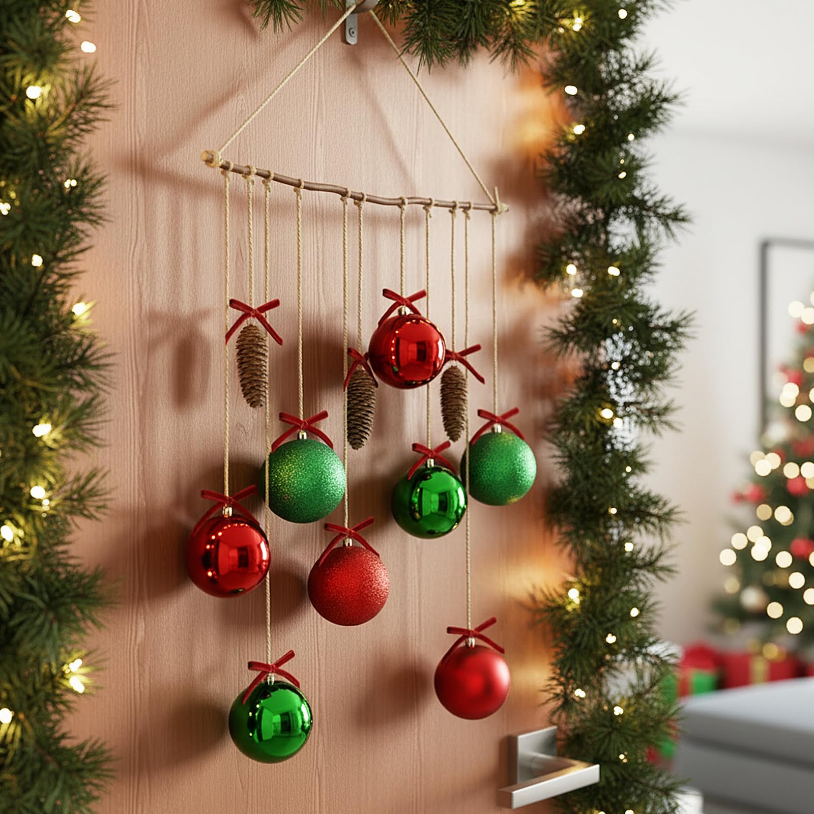 GlikCeil Grande boule de Noël à suspendre - Décoration murale bohème rustique pour Noël, salon, salle à manger, salle de bain, chambre à coucher, cuisine