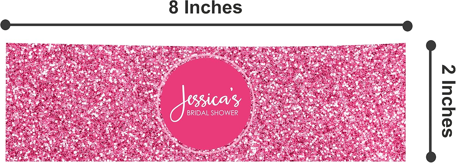 Darling Souvenir Pink Sequin Print, Personalized Water Bottle Labels for Bridal Shower - Easy to Use Party Supplies, Bridal Shower Collection Great for Your Celebrations- Pack of 32