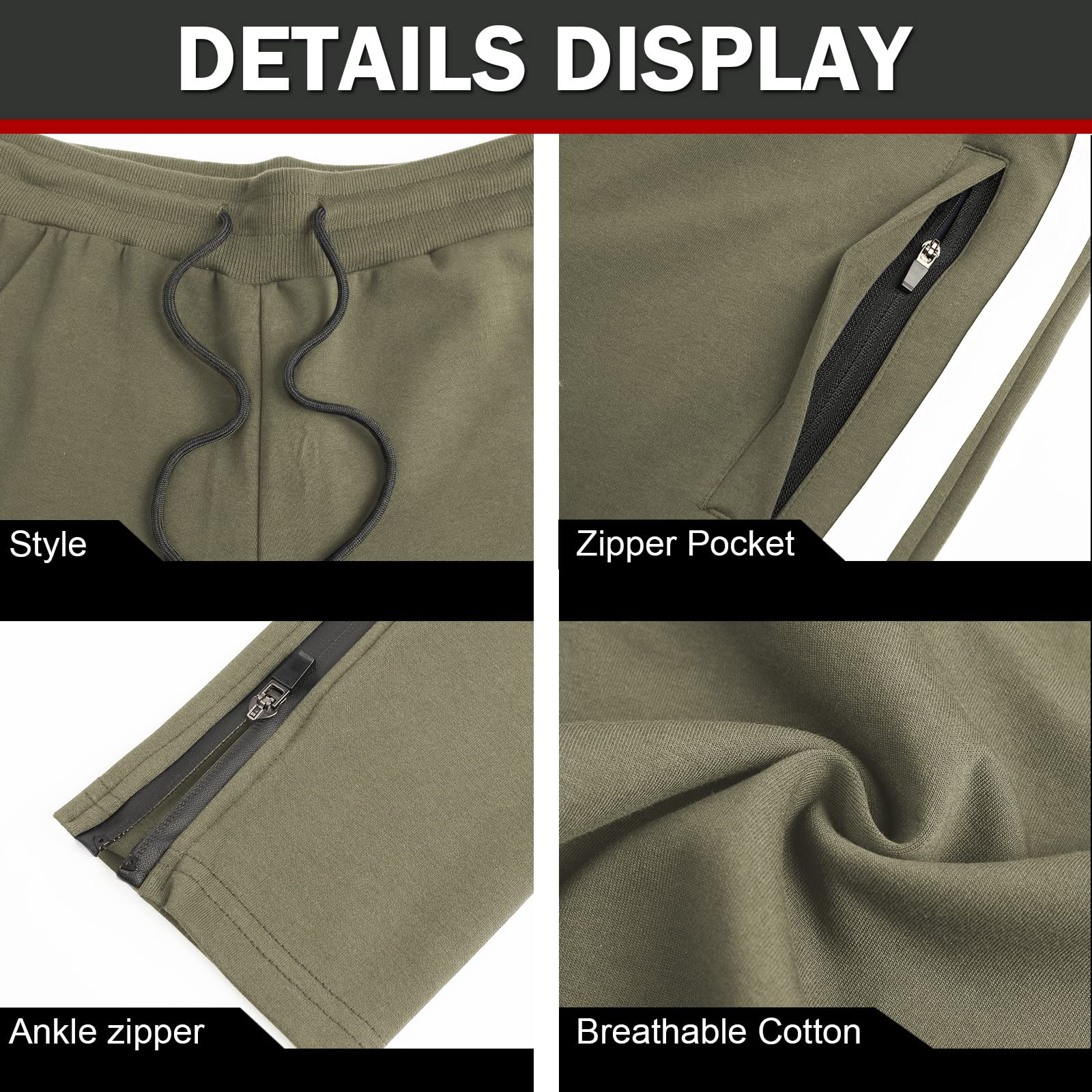 Suwangi Pantaloni Tuta Uomo Palestra Running della Allenamento Slim Fit Design a Righe con Tasche Zip