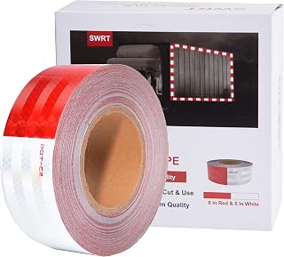 SWRT DOT-C2 Red White Reflective Tape 2x30ft Waterproof Strong Adhesive Safety Tape for Trailers Boats Vehicles Signs