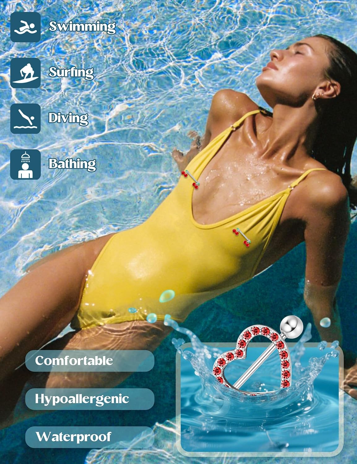 JOERICA 6 Pairs 14G Nipple Rings for Women 316L Stainless Steel Heart Butterfly Moon CZ Flower Barbell Nipple Rings Set Cute Nipplerings Piercing Jewelry - Image 6