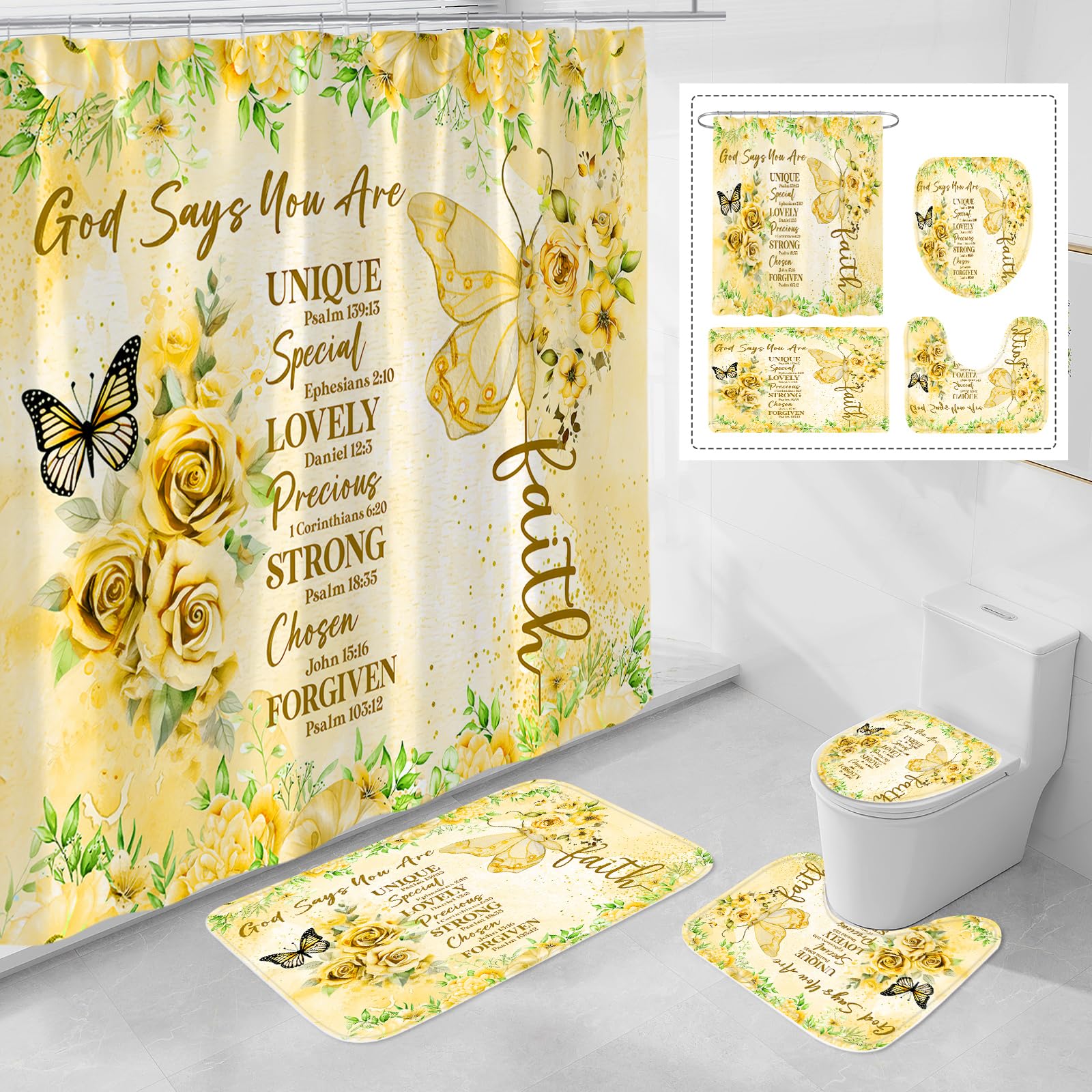 Blue Butterfly Shower Curtain Set - Inspirational Quotes -10