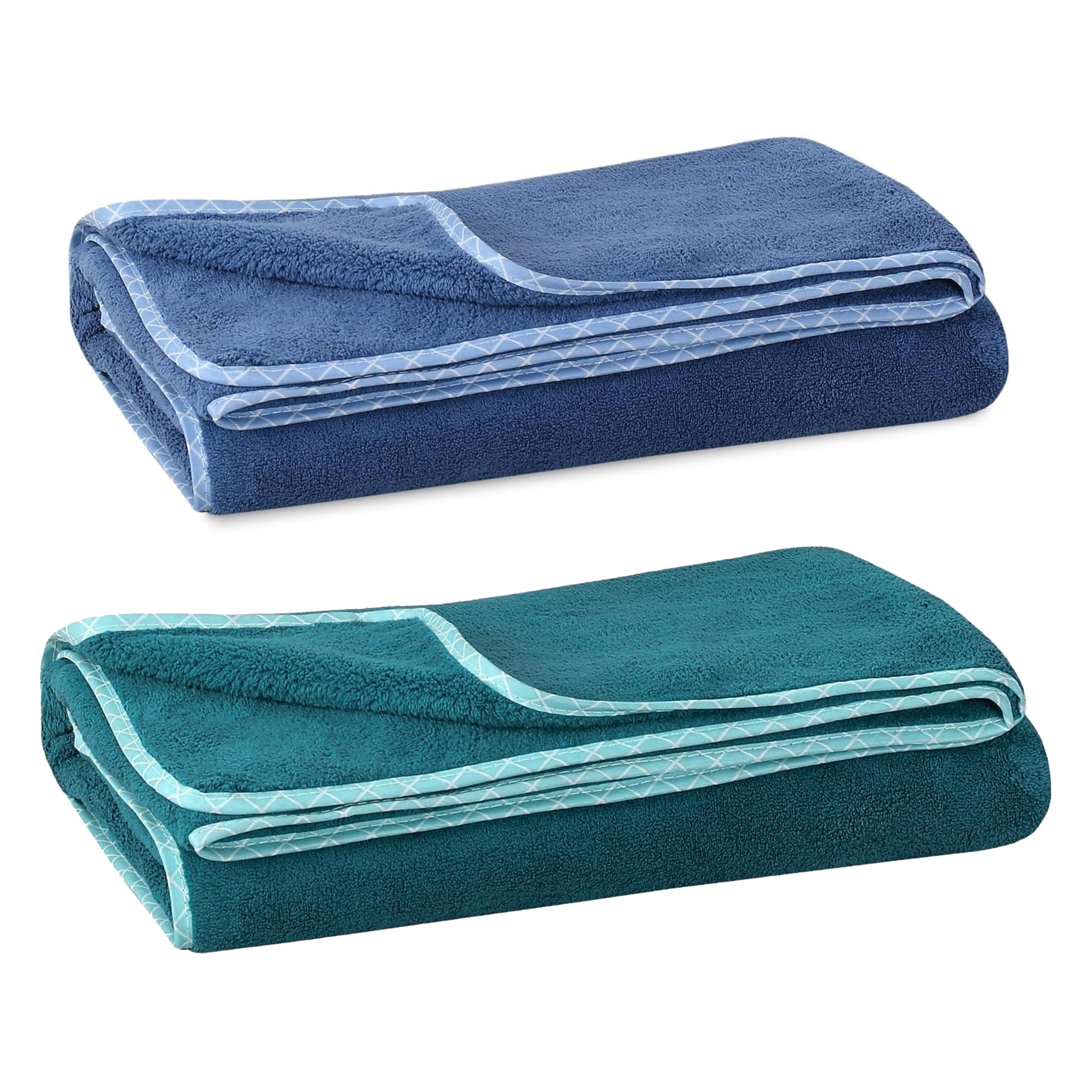 UrbanLeaf Microfiber Large Bath Towel | Quick Dry Super Absorbent - Bath Towel for Men and Women | Peacock Green & Blue | Towel for Bath, Travel, Gym, Beach, Pool, and Yoga (70 X 140 CMs)