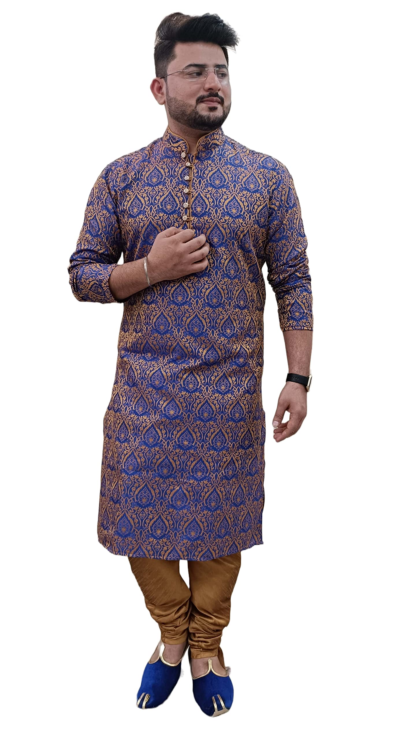 Men Ethnic Kurta and Churidar (RoyalBlue and Mustard) 40-image-41
