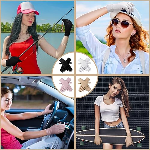 Miniatura 4 de Leumoi 4 pares de guantes UV para mujer, protección solar, ciclismo, conducción, pantalla táctil, guantes
