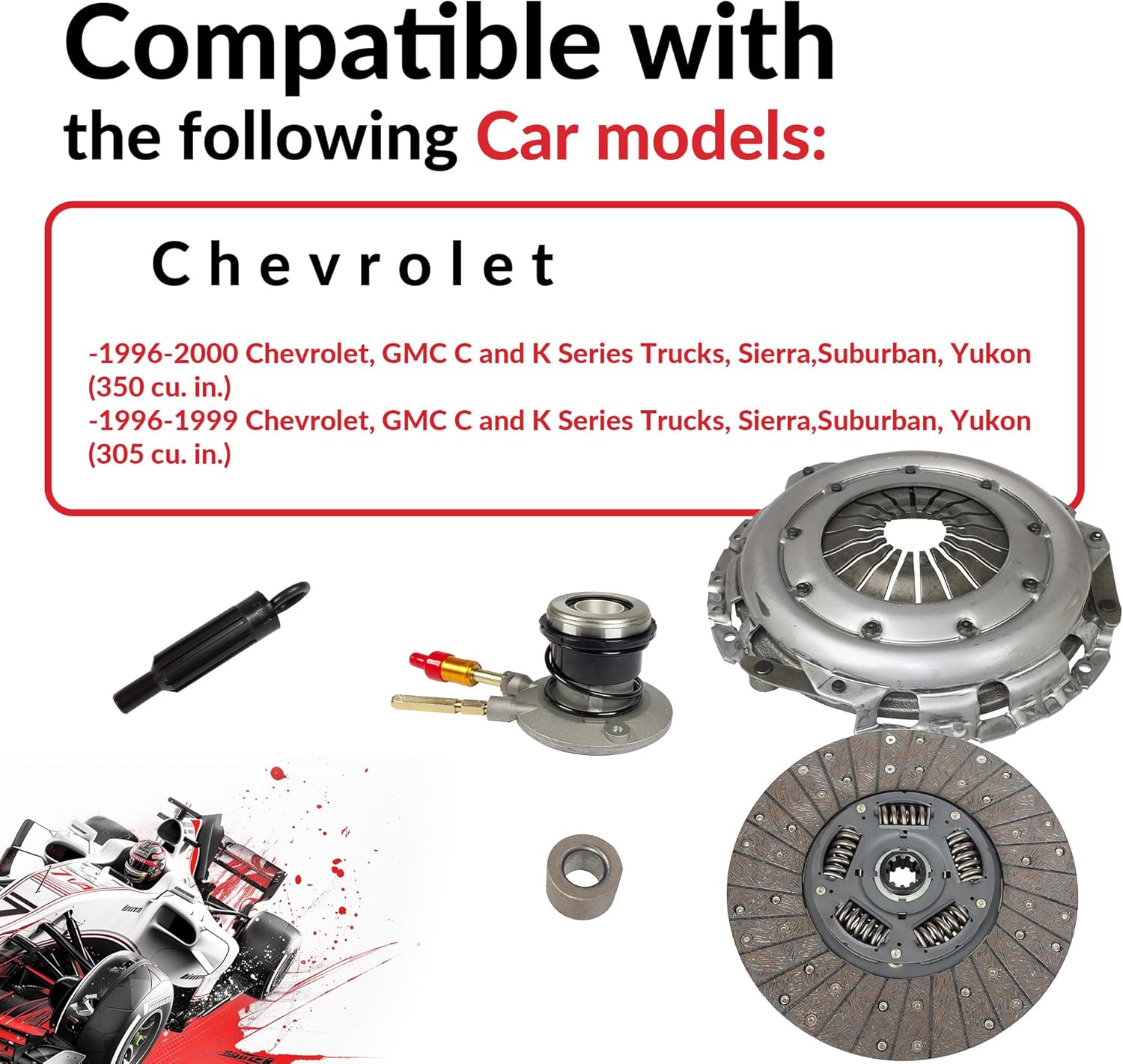 Clutch With Slave Kit compatible with C/K Pickups Silverado SL SLE SLT Base Cutaway Van 1996-2000 5.0L V8 GAS OHV 5.7L V8 GAS OHV Naturally Aspirated (Stage 1; 04-126S)