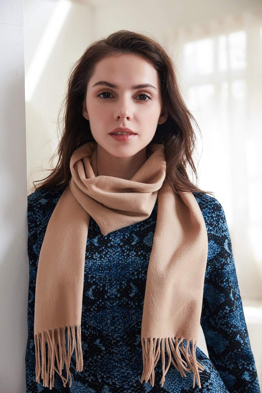 EURKEA 100% Cashmere 2025 Winter Scarf for Women Fringed Edges Warm & Soft Lightweight Solid/Plaid/Two-Tone Free Size - Image 8