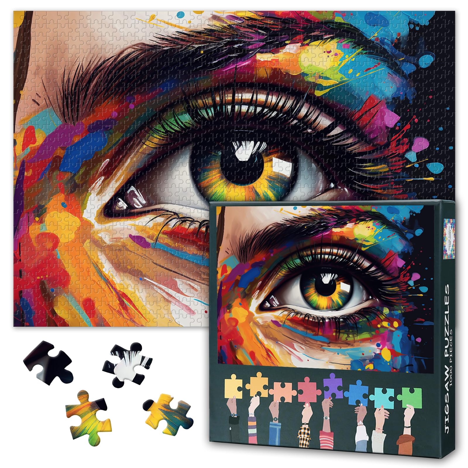 Girl's Eyes Jigsaw Puzzles - Colored Pigment Eyes Oil Painting Style 50x70cm Collectors Edition Puzzle, Challenging Parlour Games for Adults & Families